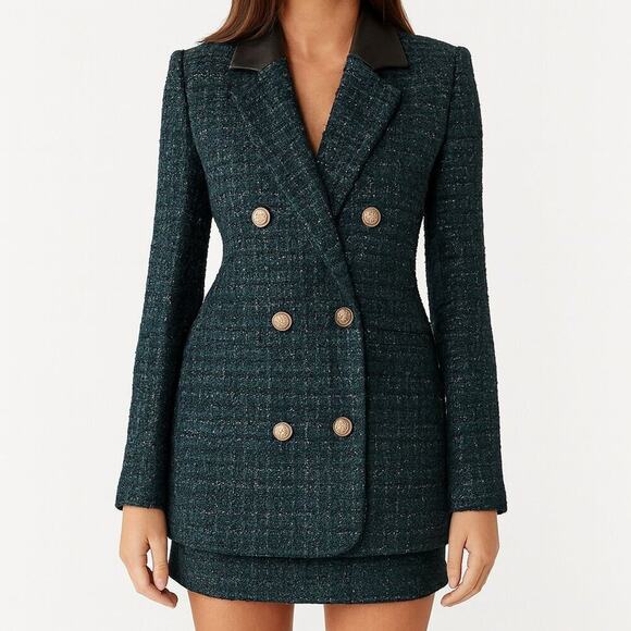 Generation Love Jackets & Blazers - Generation Love Abby Tweed Blazer Green Black Double Breasted S